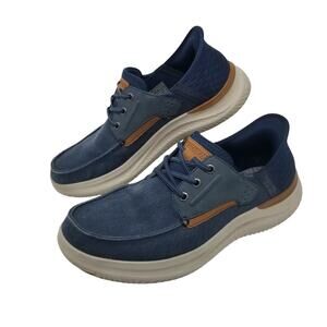 SKECHERS Slip-in Hasting Niko Navy Blue Mens Air Cooled Memory Foam Sz US 9.5